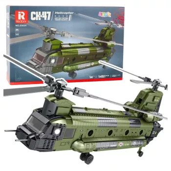LEAN TOYS Konstrukcinių kaladėlių rinkinys Karinis sraigtasparnis CH-47 Chinook 1451 vnt.