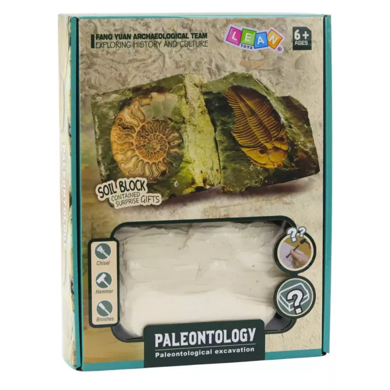 LEAN TOYS Paleontologijos kasinėjimo rinkinys su gipso bloku ir įrankiais