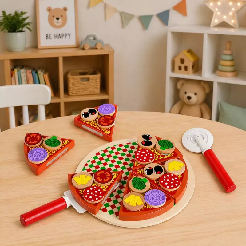LEAN TOYS Medinis picos pjaustymo rinkinys su Velcro ratuku ir pjaustymo lenta