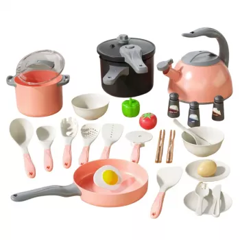 LEAN TOYS Virtuvės rinkinys Puodai Maisto gaminimo aksesuarai Maistas Rožinis 32 vnt.