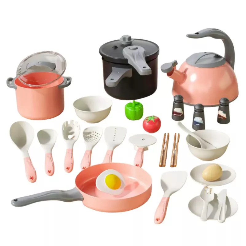 LEAN TOYS Virtuvės rinkinys Puodai Maisto gaminimo aksesuarai Maistas Rožinis 32 vnt.