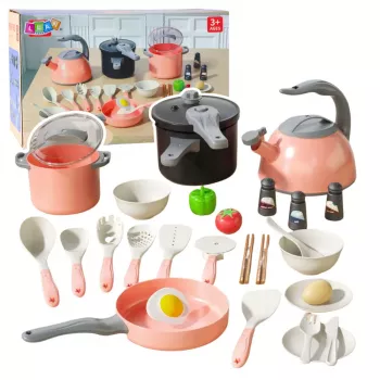 LEAN TOYS Virtuvės rinkinys Puodai Maisto gaminimo aksesuarai Maistas Rožinis 32 vnt.