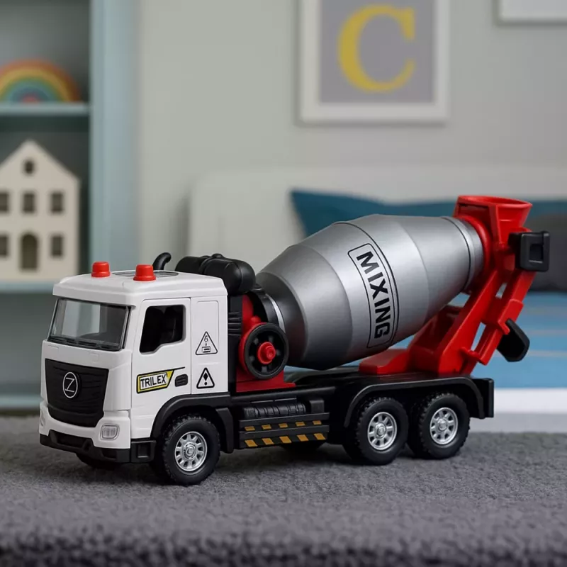 LEAN TOYS Betono maišyklė statybinė transporto priemonė metalinė kabina besisukantis būgnas šviesos garsai