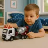 LEAN TOYS Betono maišyklė statybinė transporto priemonė metalinė kabina besisukantis būgnas šviesos garsai