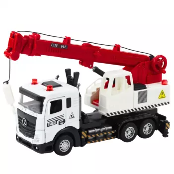 LEAN TOYS Sunkvežimis su kranu, metaline kabina, reguliuojama strėle, šviesos ir garso sistema