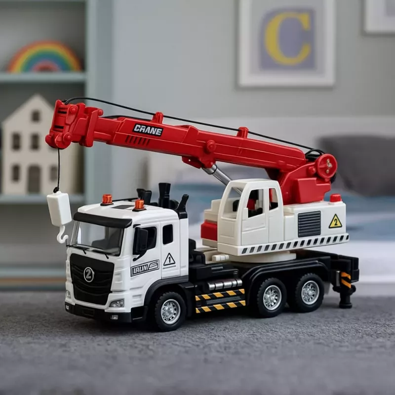LEAN TOYS Sunkvežimis su kranu, metaline kabina, reguliuojama strėle, šviesos ir garso sistema