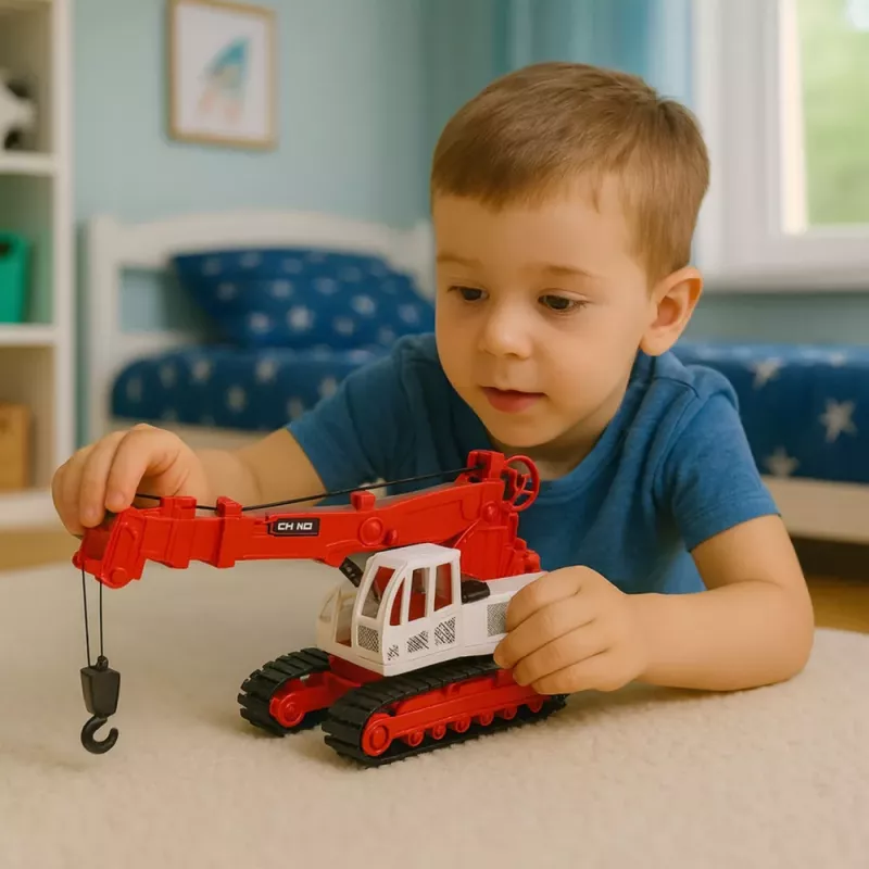 LEAN TOYS Vikšrinis kranas su besisukančia kabina, šviesomis, garsu, metaliniu kabliu – 1:14 mastelio RC statybinė transporto priemonė