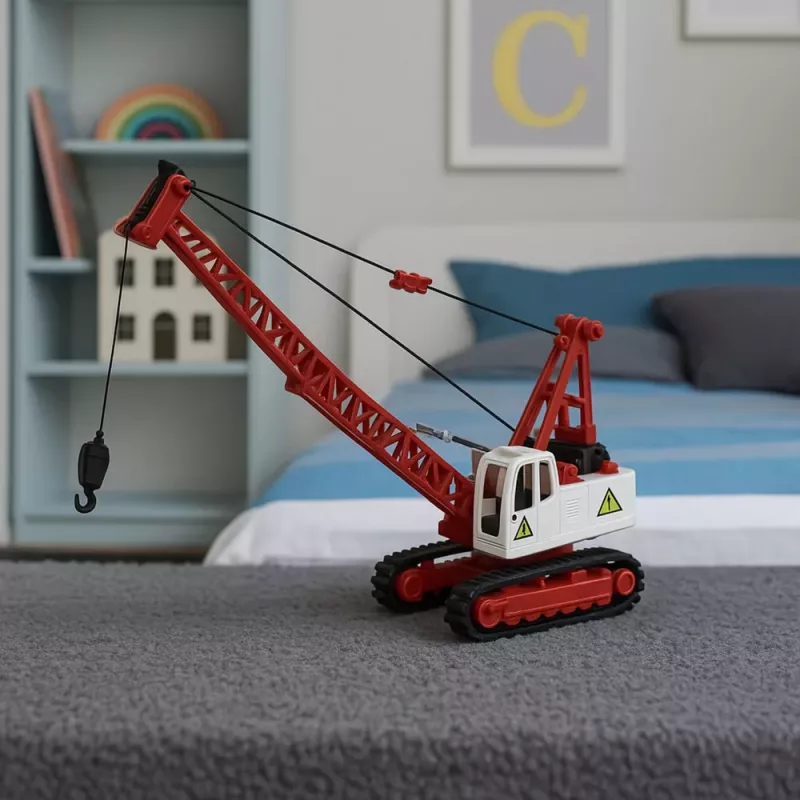 LEAN TOYS Vikšrinis kranas su santvarine strėle, šviesomis, garsais, metalinis, 1:14 RC statybinė transporto priemonė