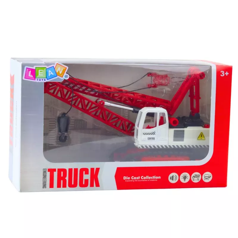 LEAN TOYS Vikšrinis kranas su santvarine strėle, šviesomis, garsais, metalinis, 1:14 RC statybinė transporto priemonė