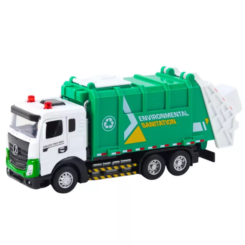 LEAN TOYS Šiukšliavežis Vaikams Metalinė Kabina Konteineris Šviesos Garsai Žalias