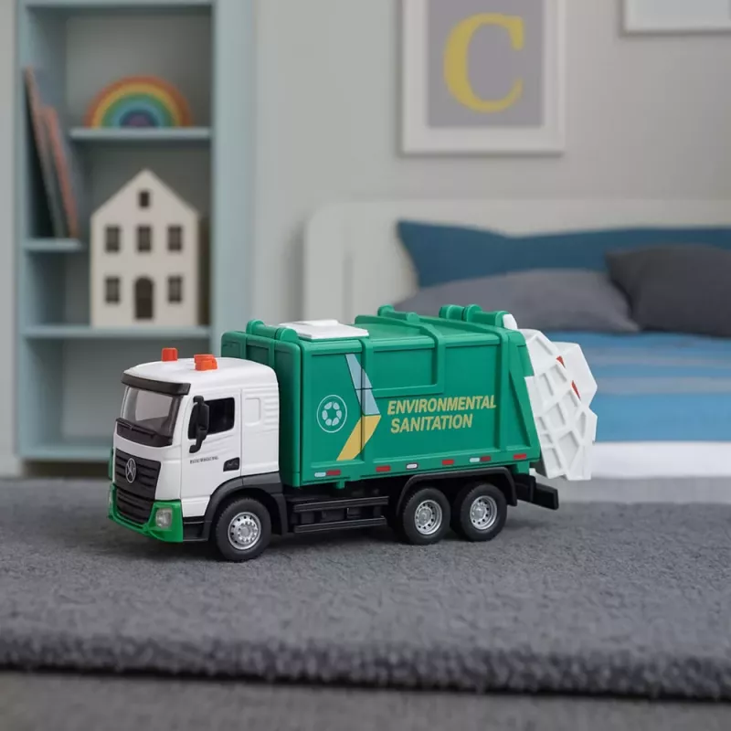 LEAN TOYS Šiukšliavežis Vaikams Metalinė Kabina Konteineris Šviesos Garsai Žalias