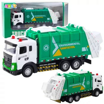 LEAN TOYS Šiukšliavežis Vaikams Metalinė Kabina Konteineris Šviesos Garsai Žalias