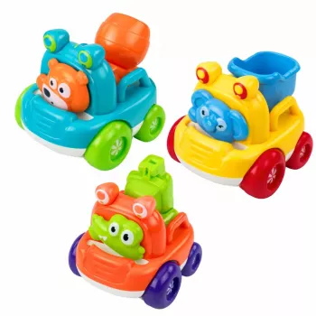 LEAN TOYS Statybinių transporto priemonių rinkinys su gyvūnėliais mažiems vaikams, spalvingas, 3 vnt.
