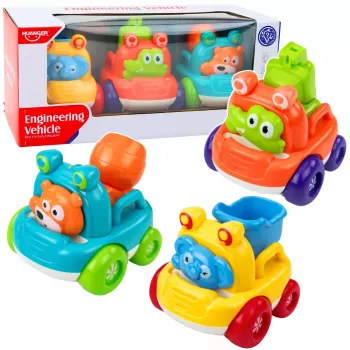 LEAN TOYS Statybinių transporto priemonių rinkinys su gyvūnėliais mažiems vaikams, spalvingas, 3 vnt.