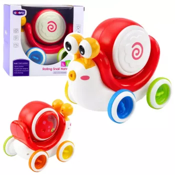 LEAN TOYS Interaktyvus sraigės būgnas su važiavimu, muzikinis, lavinamasis, raudonas