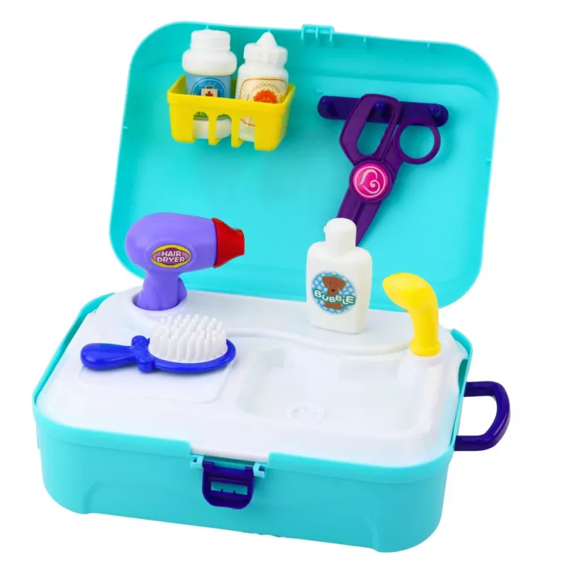LEAN TOYS Grožio rinkinys Naminių gyvūnų salonas Kuprinė lagaminėlis 16 dalių