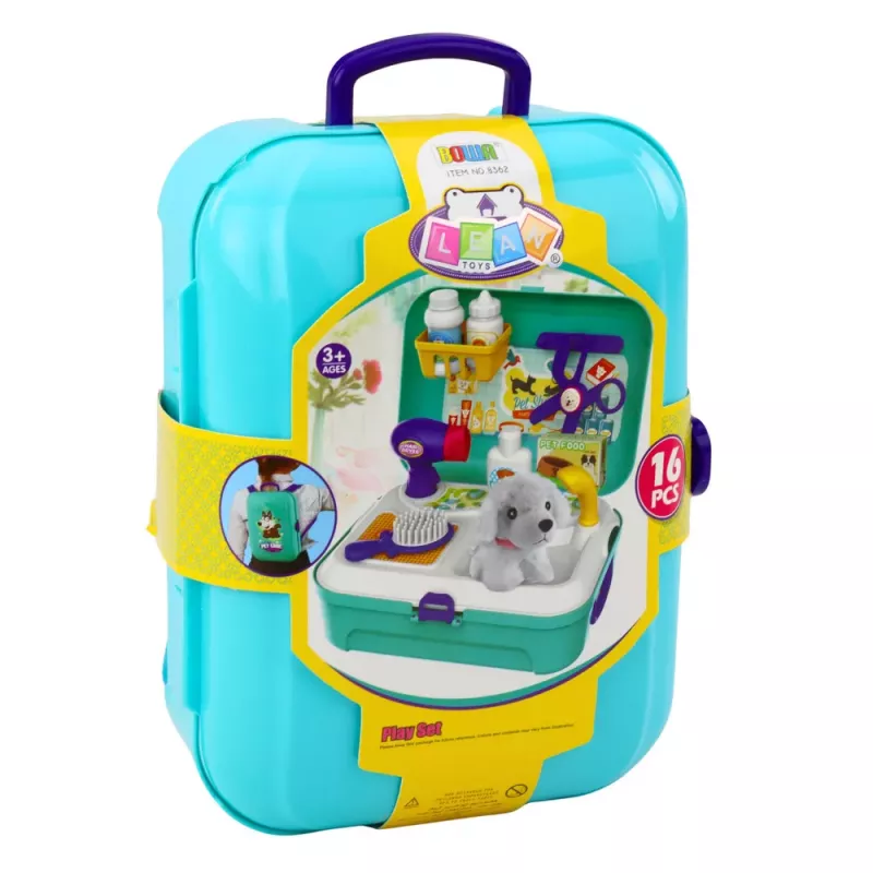 LEAN TOYS Grožio rinkinys Naminių gyvūnų salonas Kuprinė lagaminėlis 16 dalių