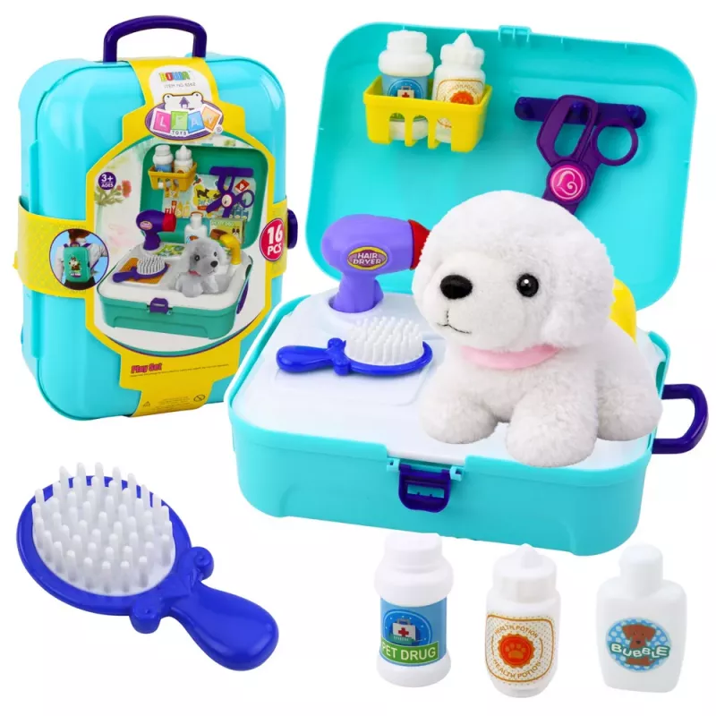 LEAN TOYS Grožio rinkinys Naminių gyvūnų salonas Kuprinė lagaminėlis 16 dalių