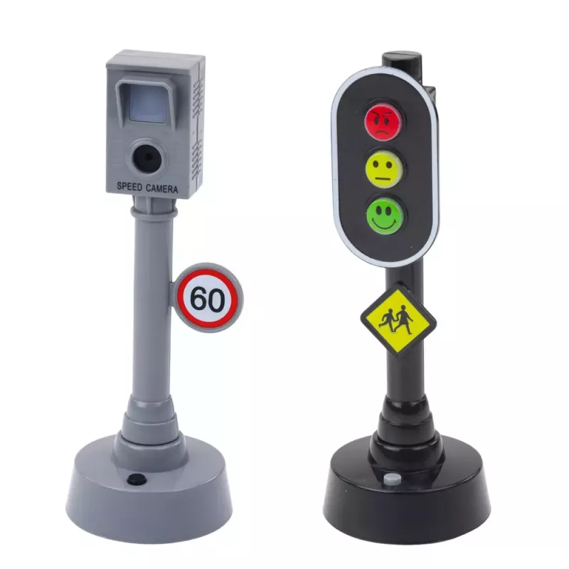 LEAN TOYS Rinkinys: Šviesoforai, Greičio matuoklis, Kilimėlis, Statybinės mašinos, Šviesos ir garsai