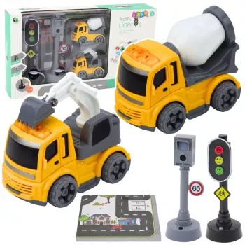 LEAN TOYS Rinkinys: Šviesoforai, Greičio matuoklis, Kilimėlis, Statybinės mašinos, Šviesos ir garsai