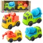 LEAN TOYS Statybinės mašinos rinkinys: Automobiliai, Betono maišyklė, Sunkvežimis su kabliu, BIOPlastikas