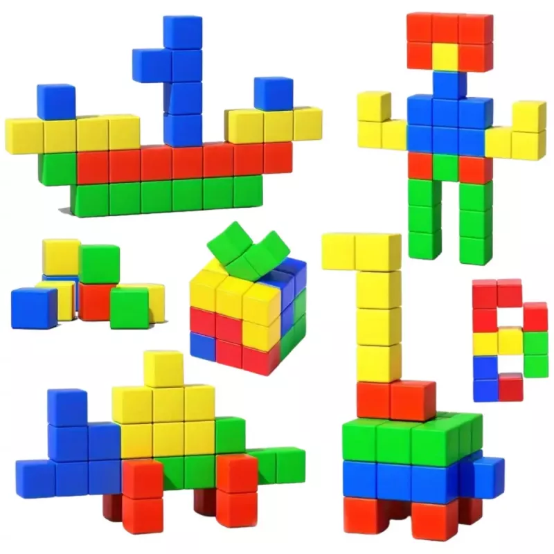LEAN TOYS Magnetinių kaladėlių rinkinys vaikams Spalvingas galvosūkis 32 vnt.