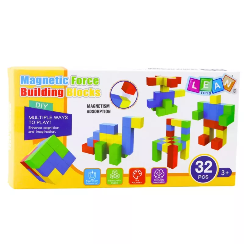 LEAN TOYS Magnetinių kaladėlių rinkinys vaikams Spalvingas galvosūkis 32 vnt.