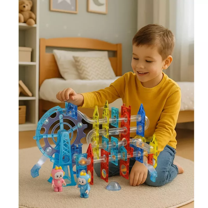 LEAN TOYS Magnetic Space Blocks Ball Track Luminous People 120 pcs