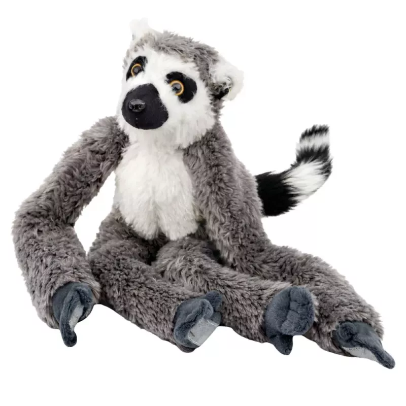 LEAN TOYS Minkštas lemūras su Velcro pakabinimui, pilkas, 35 cm
