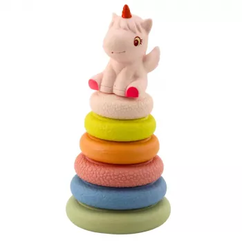 LEAN TOYS Minkštas sensorinis piramidės vienaragis guminis ECO spalvingas