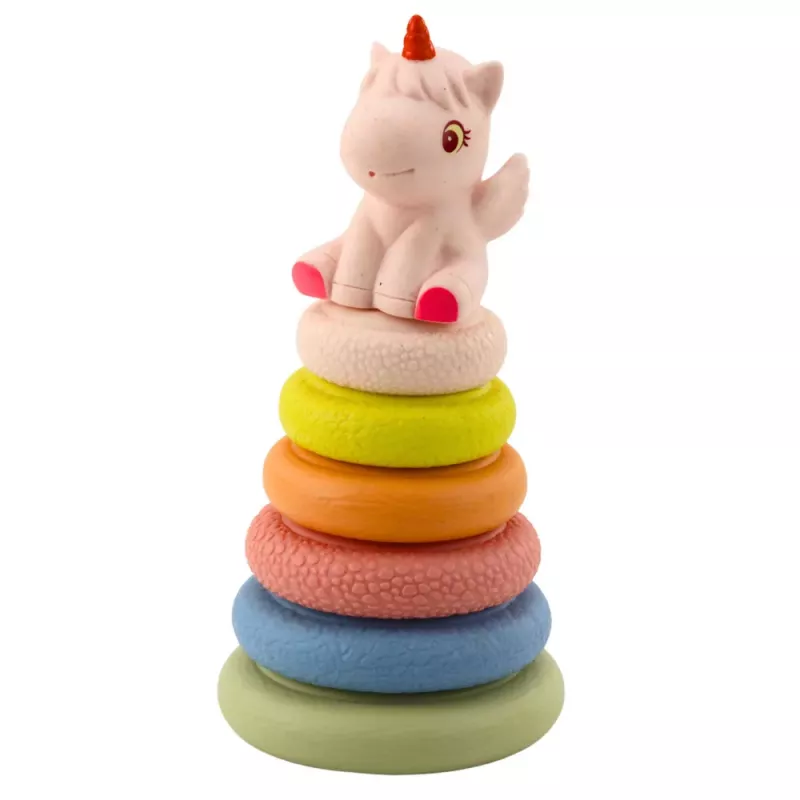 LEAN TOYS Minkštas sensorinis piramidės vienaragis guminis ECO spalvingas