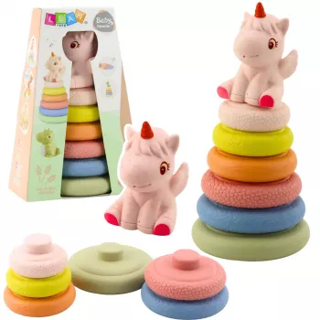 LEAN TOYS Minkštas sensorinis piramidės vienaragis guminis ECO spalvingas