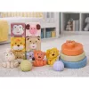 LEAN TOYS Minkštų jutiminių edukacinių ECO kaladėlių rinkinys su guminiais gyvūnėliais, 18 vnt.