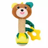 LEAN TOYS Minkštas meškiukas su barškučiu, dantukų kramtuku ir cyptuku kūdikiams