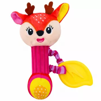 LEAN TOYS Minkštas elnio barškutis su dantukų kramtuku ir cyptuku kūdikiams