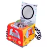 LEAN TOYS Minkštas sensorinis kubas su veidrodžiu, automobiliais ir kelio ženklais mažiems vaikams