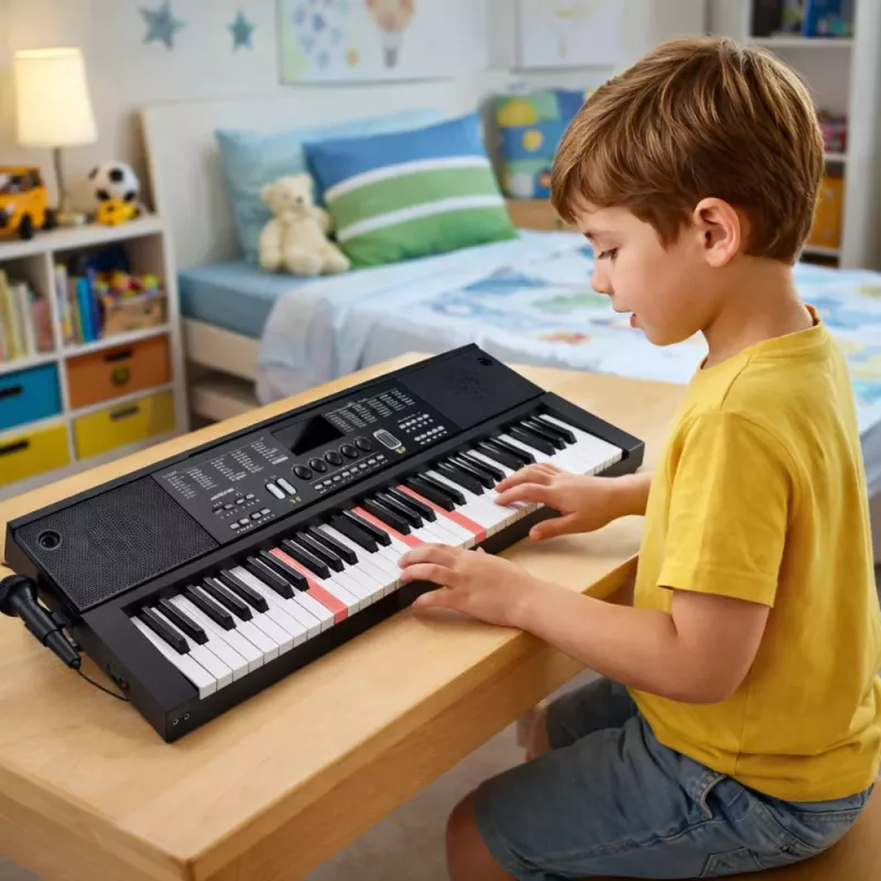 LEAN TOYS Klaviatūrinis elektrinis pianinas su mikrofonu 200 garsų 61 klavišas 78cm