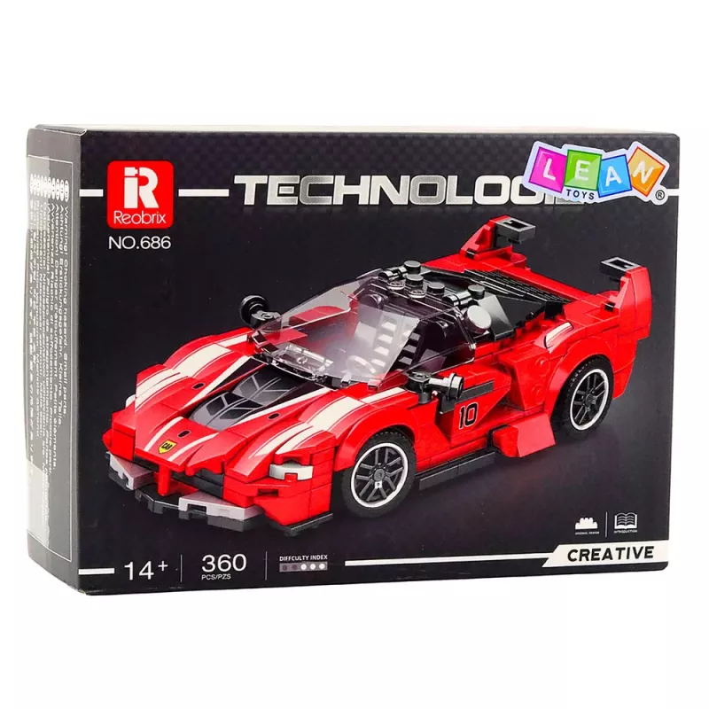 LEAN TOYS Statybiniai blokeliai FXX-K lenktyninis automobilis raudonas 360 vnt.