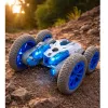 LEAN TOYS nuotoliniu valdymu valdomas triukų automobilis RC šviesos dūmai drift 360° mėlyna