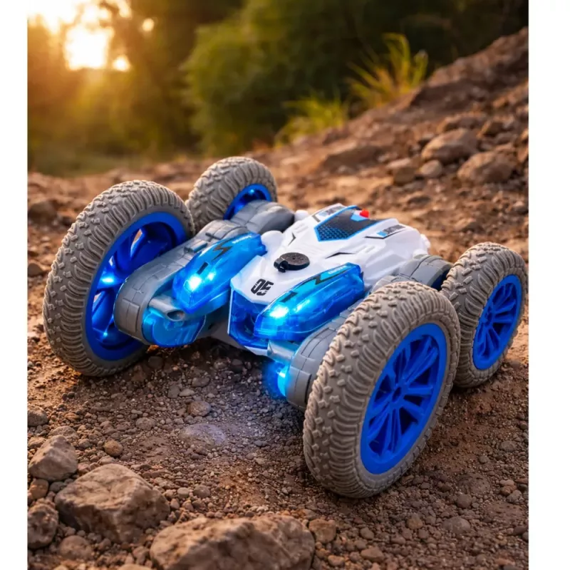 LEAN TOYS nuotoliniu valdymu valdomas triukų automobilis RC šviesos dūmai drift 360° mėlyna