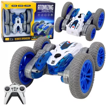LEAN TOYS nuotoliniu valdymu valdomas triukų automobilis RC šviesos dūmai drift 360° mėlyna