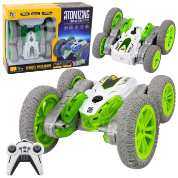 LEAN TOYS nuotoliniu valdymu stunto automobilis RC šviesos dūmai drift 360° žalias