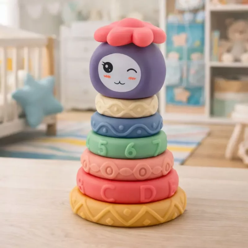 LEAN TOYS Tower of Soft Blocks Sensory Pyramid Colorful 8 pcs