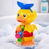LEAN TOYS Interaktyvus vonios žaislas antis su malūnėliu, siurbtukais ir šaukšteliu