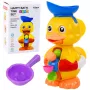 LEAN TOYS Interaktyvus vonios žaislas antis su malūnėliu, siurbtukais ir šaukšteliu