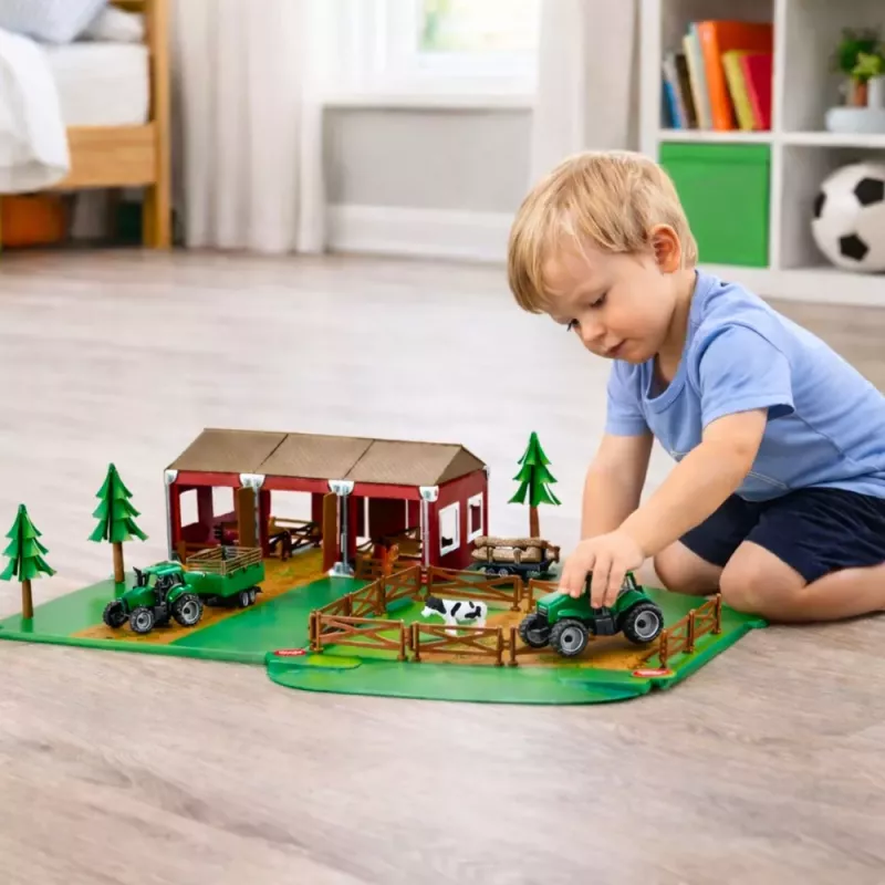 LEAN TOYS Ūkio rinkinys su ūkio nameliu, traktoriais, gyvūnais, 102 vnt.