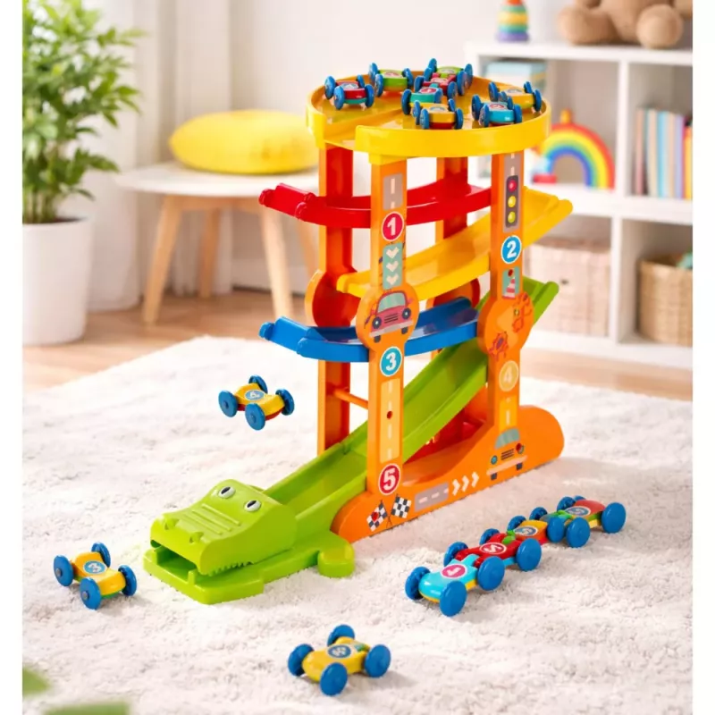 LEAN TOYS Krokodilo automobilių čiuožykla-balanso takelis 5 lygiai