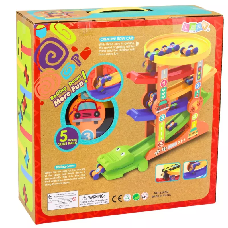 LEAN TOYS Krokodilo automobilių čiuožykla-balanso takelis 5 lygiai
