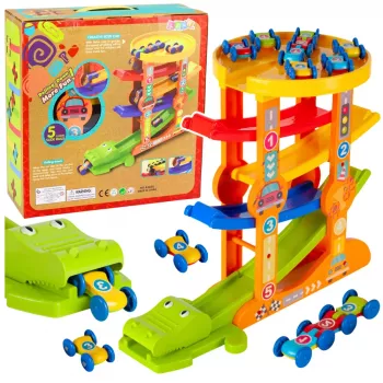 LEAN TOYS Krokodilo automobilių čiuožykla-balanso takelis 5 lygiai