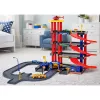 LEAN TOYS Daugiaaukštė automobilių stovėjimo aikštelė 4 lygiai su liftu, sraigtasparniu ir automobiliais, 70 dalių